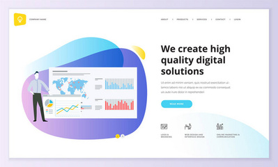 網(wǎng)頁設(shè)計模板集。現(xiàn)代矢量插畫概念為網(wǎng)站和移動網(wǎng)站開發(fā), Seo, 移動應(yīng)用, 業(yè)務(wù)解決方案。易于編輯和自定義